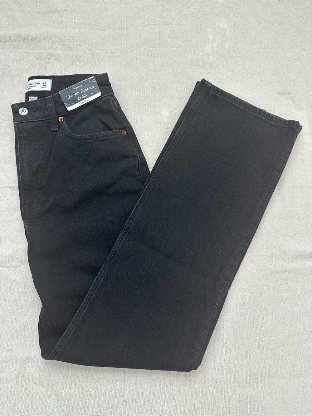 NWT Abercrombie & Fitch '90s Relaxed High Rise Jeans W24 L30 / 00R Black Curve L